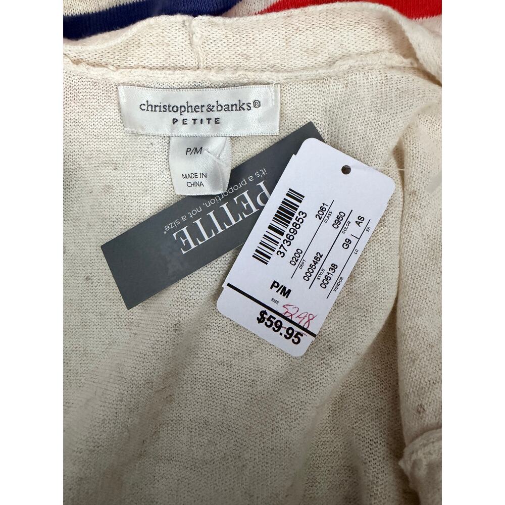 Christopher and Banks Cardigan Petite Medium Tan Blue - Picture 2 of 4